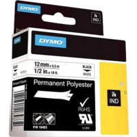 Dymo Rhino polyester tape 12mm sort på hvit