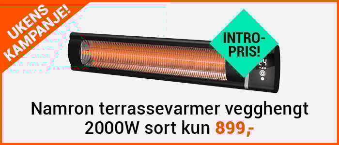 Namron Terrassevarmer Vegghengt 2000w Sort