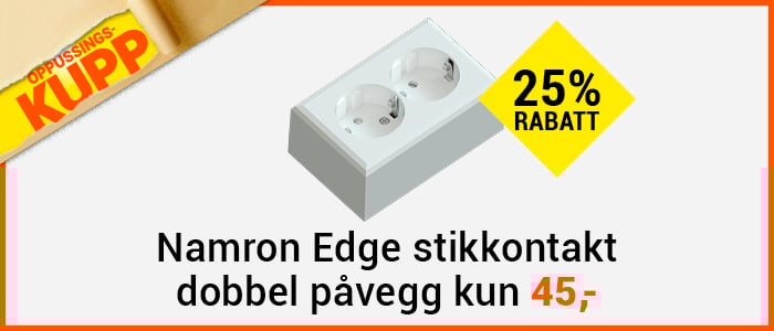 Edge stikkontakt dobbel pvegg jord polarhvit