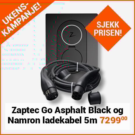 Zaptec Go Asphalt Black og Namron ladekabel 5m