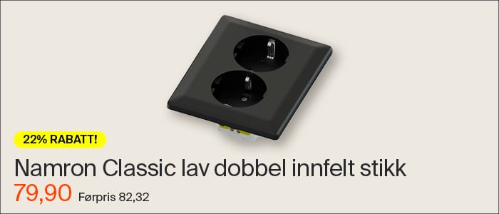 Namron Classic stikkontakt dobbel innfelt jord lav sort