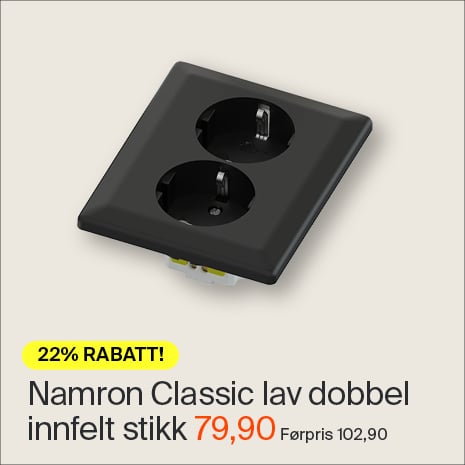 Namron Classic stikkontakt dobbel innfelt jord lav sort