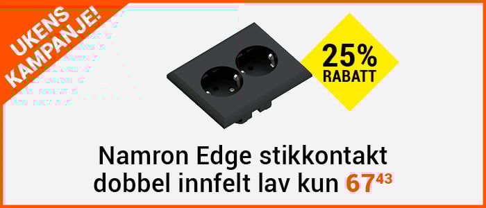 Namron Edge stikkontakt dobbel innfelt