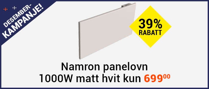 Namron Panelovn 1000W matt hvit