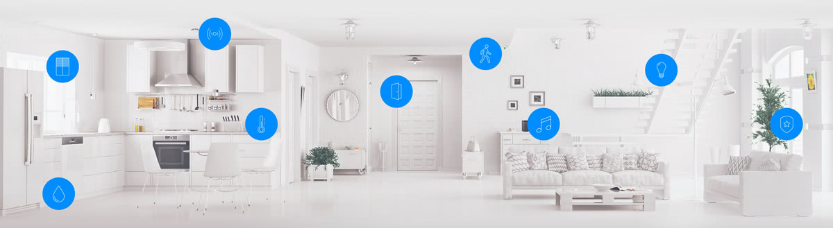 Bilde av smarthus i stuen Et smart hus