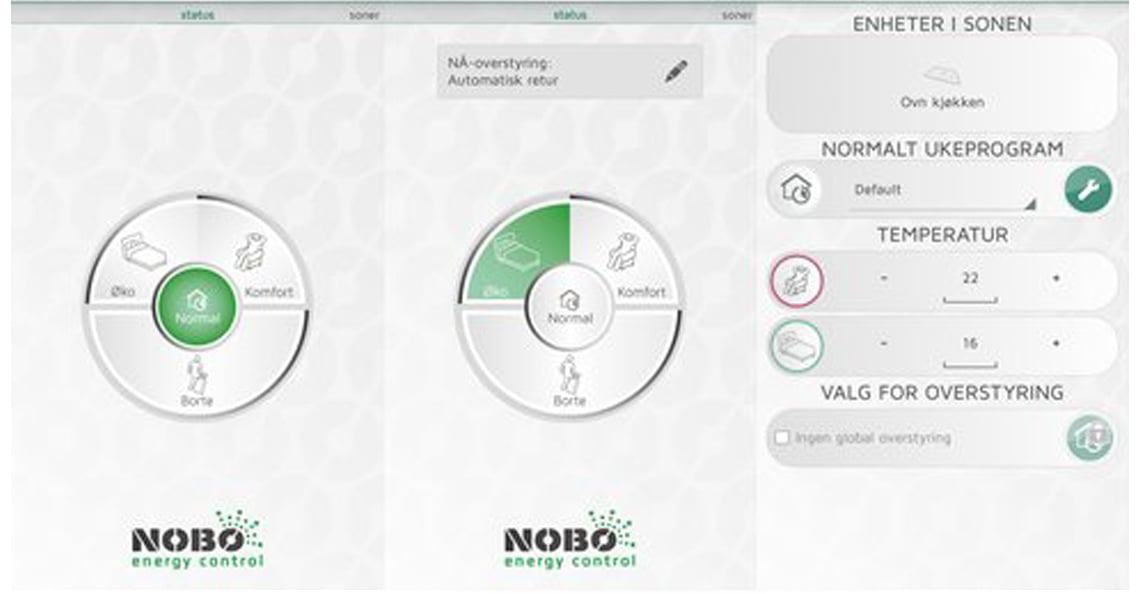 Intuitiv og oversiktlig app Nobø energy control er en intuitiv og oversiktlig app