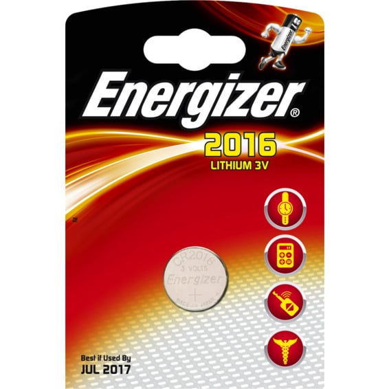 Batteri CR2016 Lithium 3V 80mAh ENERGIZER Ø20x1,6mm Batteri CR2016 Lithium 3V 80mAh ENERGIZER Ø20x1,6mm