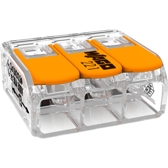 Wago koblingsklemme 221-613 3-leder Transparent Wago koblingsklemme 221-613 3-leder Transparent
