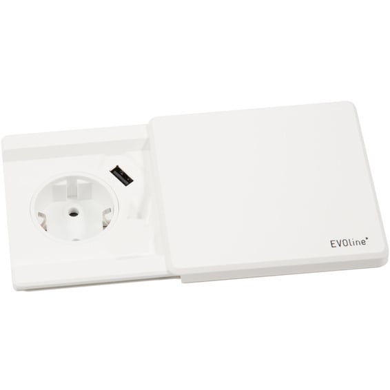 Evoline Square80 Hvit. 1x stikk 230V og 1x USB lader 1000mA Evoline Square80 Hvit. 1x stikk 230V og 1x USB lader 1000mA