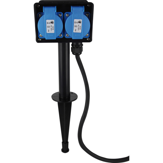 Fordelingsuttak 2-Veis IP44 med timer og jordspyd 1,5M kabel Fordelingsuttak 2-Veis IP44 med timer og jordspyd 1,5M kabel