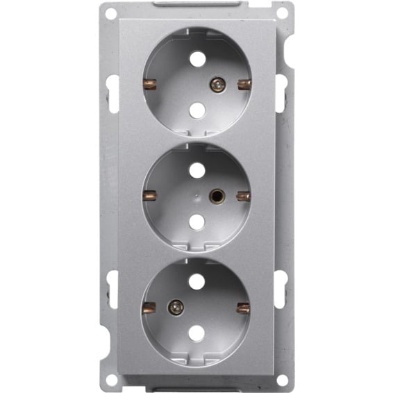 Stikkontakt 3-veis innfelt med sentralplate S1093 PT Alu Stikkontakt 3-veis innfelt med sentralplate S1093 PT Alu