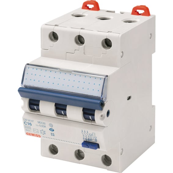 Jordfeilautomat Gewiss 316C 16A 3-pol 3 mod C-karakteristikk Jordfeilautomat Gewiss 316C 16A 3-pol 3 mod C-karakteristikk