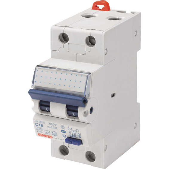 Jordfeilautomat Gewiss 213C 13A 2-pol 2 mod C-karakteristikk Jordfeilautomat Gewiss 213C 13A 2-pol 2 mod C-karakteristikk