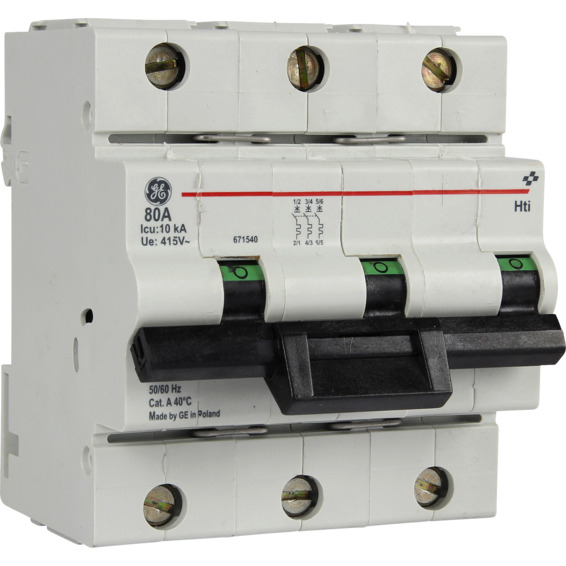 Effektbryter HTI 103 C 80A 3-Pol Modulær 10kA Effektbryter HTI 103 C 80A 3-Pol Modulær 10kA