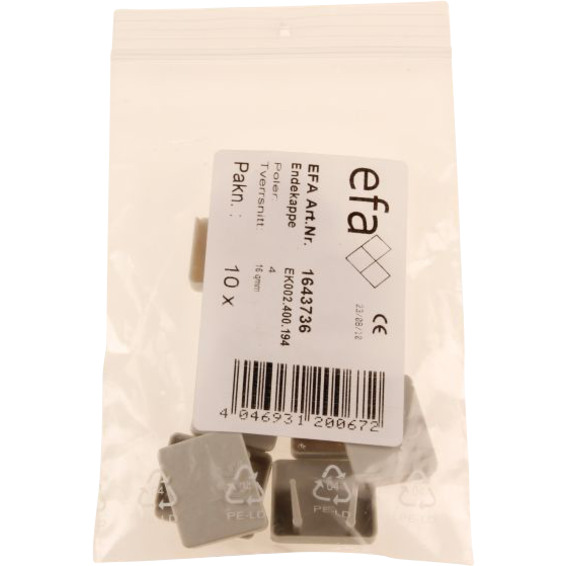 Endekappe EK C-4 for 4Pol 10 og 16mm² Samleskinne EFA Endekappe EK C-4 for 4Pol 10 og 16mm² Samleskinne EFA