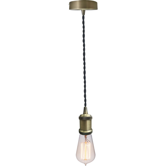 Lampeholder Matt Bronze 3 med vridd svart lampeledning Lampeholder Matt Bronze 3 med vridd svart lampeledning