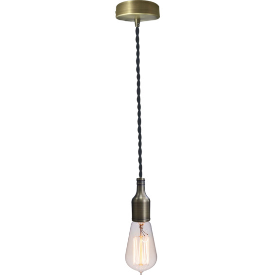 Lampeholder Matt Bronze med vridd svart lampeledning Lampeholder Matt Bronze med vridd svart lampeledning