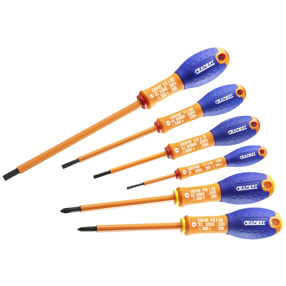 Expert 1000v skrutrekkersett flat/PH 6 deler Expert 1000v skrutrekkersett flat/PH 6 deler