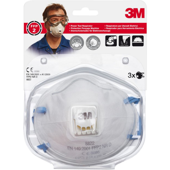 STØVMASKE 3M 8822C FFP2 M/VENTIL 3 STK STØVMASKE 3M 8822C FFP2 M/VENTIL 3 STK