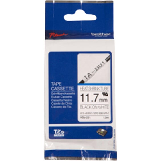 Krympestrømpe Brother HSE-231 11,7mm x 1,5m, Sort på hvit Krympestrømpe Brother HSE-231 11,7mm x 1,5m, Sort på hvit